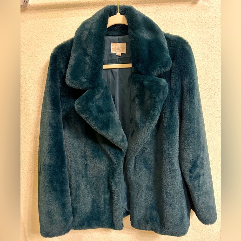LOFT Women's Faux Fur Jacket - Dark Green/Teal